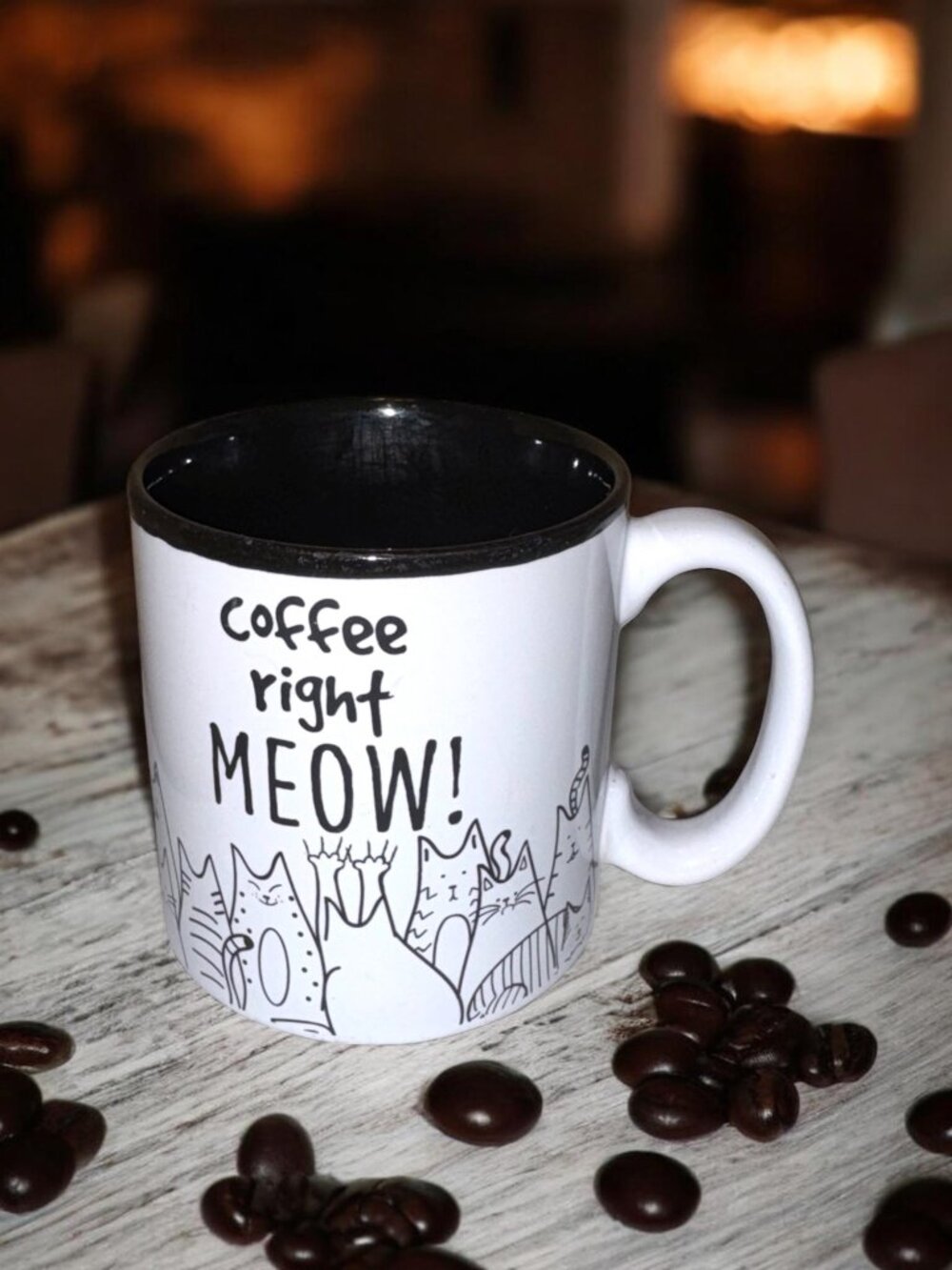 Coffee Right Meow Cat-Themed Ceramic Mug Black Interior By Burton + Burton